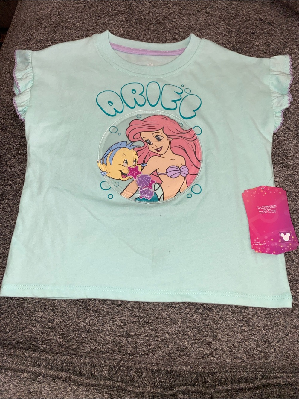 Disney Little Mermaid Ariel Mint Green Tee with Pink Accents